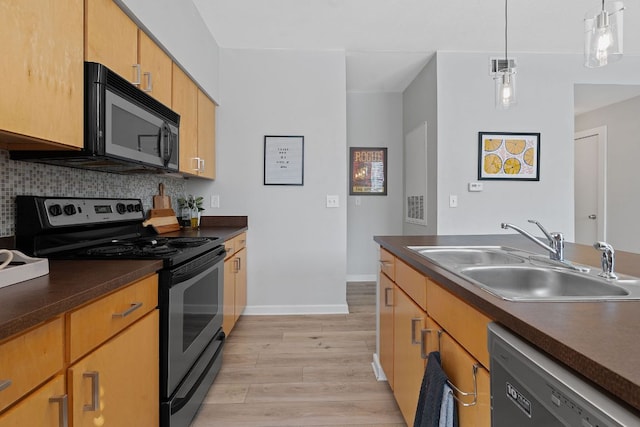 1201 Grove Blvd Unit 2203, Austin, TX 78741 - kitchen featuring electric stove, dishwashing machine, light wood-style floors, dark countertops, and backsplash