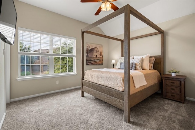 4539 Miraval Loop, Round Rock, TX 78665 - bedroom with carpet floors, lofted ceiling, and a ceiling fan