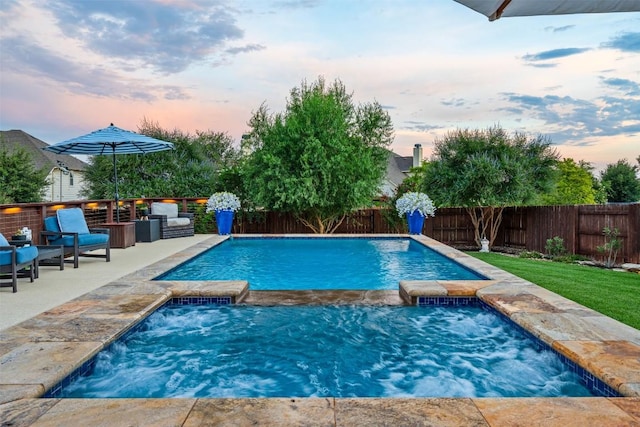 4539 Miraval Loop, Round Rock, TX 78665 - view of swimming pool featuring a pool with connected hot tub and a fenced backyard