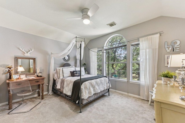 1224 Fall Creek Loop, Cedar Park, TX 78613 - bedroom with vaulted ceiling, light carpet, and a ceiling fan