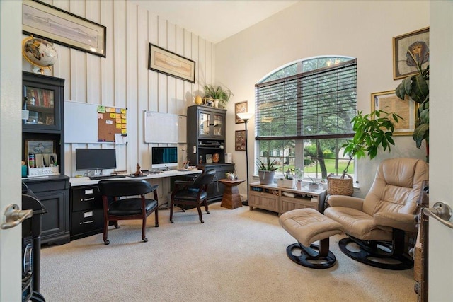view of carpeted home office