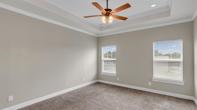 208 Rachel Loop, Burnet, TX 78611 - carpeted spare room with a raised ceiling, ornamental molding, and ceiling fan