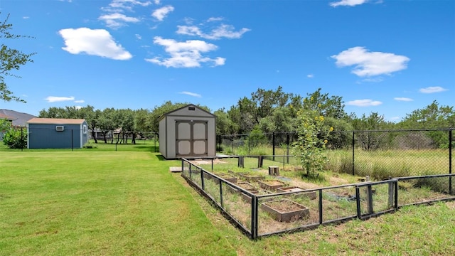 208 Rachel Loop, Burnet, TX 78611 - view of yard featuring a storage unit and a vegetable garden