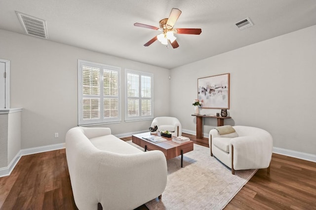 10421 Beard Ave, Austin, TX 78748 - living room with a ceiling fan and wood finished floors