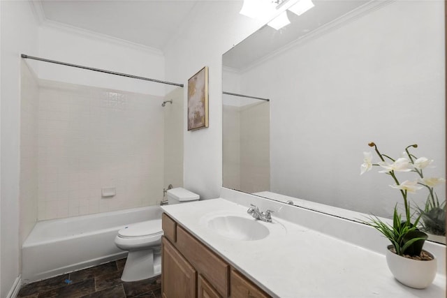 1109 Sherrill Ln, Lexington, TX 78947 - full bathroom featuring vanity, tub / shower combination, crown molding, and stone finish flooring