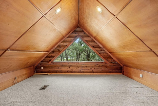 111 Sendero Blvd, Cedar Creek, TX 78612 - bonus room featuring wood walls, carpet floors, vaulted ceiling, wooden ceiling, and recessed lighting
