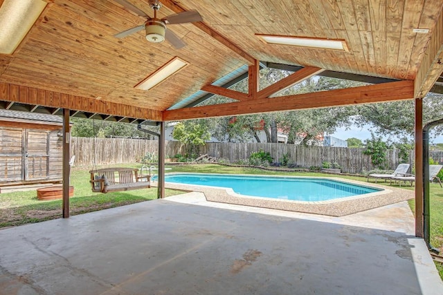 908 Hollybluff St, Austin, TX 78753 - view of swimming pool with a ceiling fan, a fenced backyard, and a patio