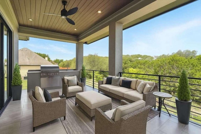 512 Cowal Dr S, Spicewood, TX 78669 - patio / terrace featuring outdoor lounge area, a ceiling fan, and a grill