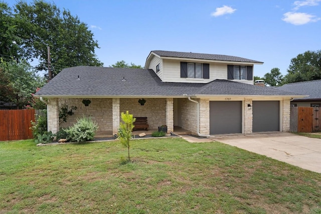 1707 Creek Bend Cir, Round Rock, TX 78681 - view of front facade featuring stone siding, concrete driveway, a shingled roof, and a garage