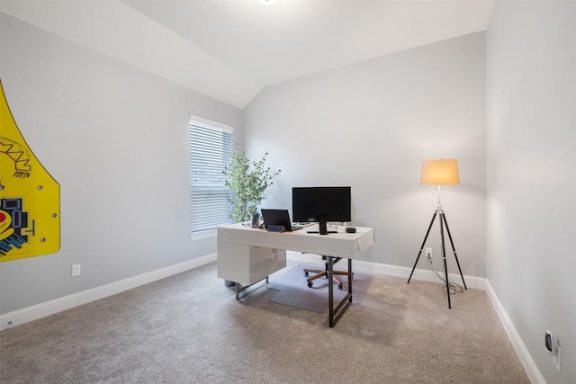 6708 Leonardo Dr, Round Rock, TX 78665 - office area featuring carpet and vaulted ceiling