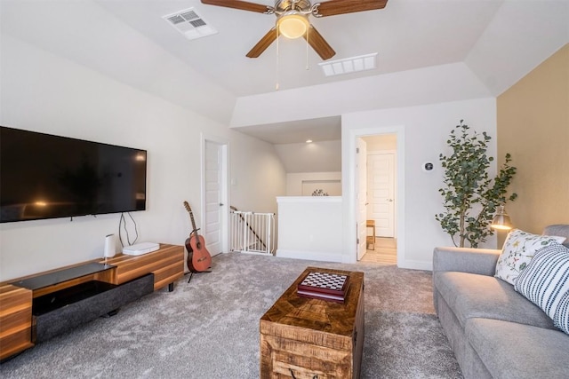 6708 Leonardo Dr, Round Rock, TX 78665 - living area with carpet flooring and a ceiling fan