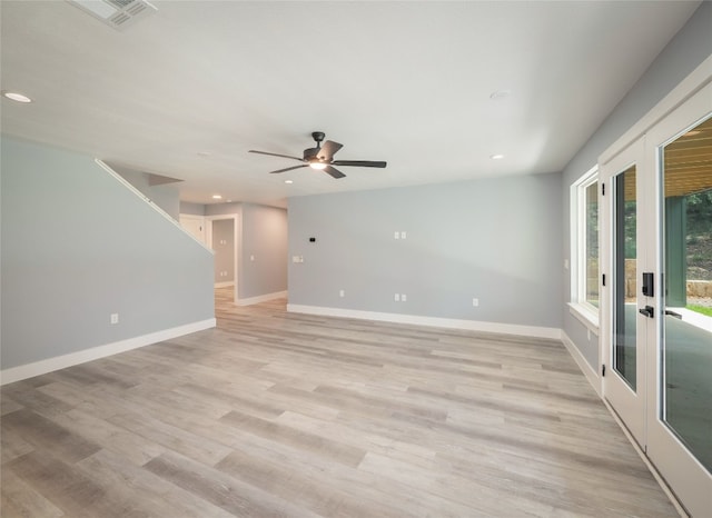3013 Clark Ave, Lago Vista, TX 78645 - spare room with recessed lighting, ceiling fan, light wood finished floors, and french doors