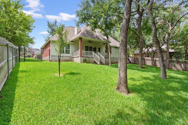2802 Amber Forest Trl, Belton, TX 76513 - rear view of house featuring a ceiling fan, a fenced backyard, and a chimney