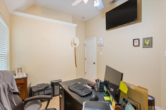 2802 Amber Forest Trl, Belton, TX 76513 - office area with ceiling fan and light tile patterned floors