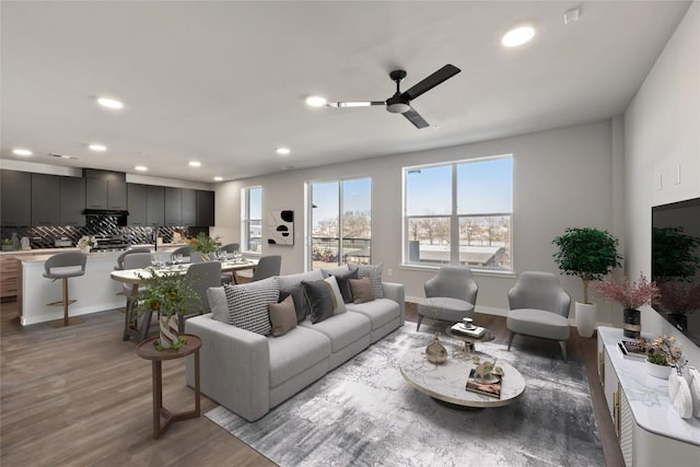 4510 Terry-O Ln Unit 322, Austin, TX 78745 - living area with wood finished floors, recessed lighting, and ceiling fan