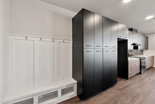 4510 Terry-O Ln Unit 322, Austin, TX 78745 - mudroom featuring a wainscoted wall, wood finished floors, and a decorative wall