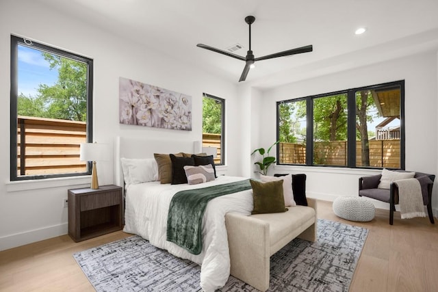 3005 French Pl, Austin, TX 78722 - bedroom featuring light wood-style floors, recessed lighting, and a ceiling fan