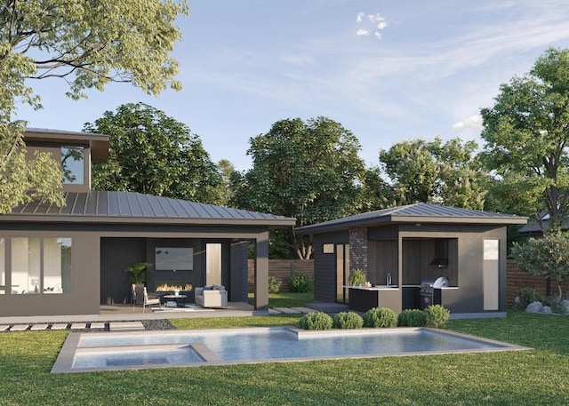 3005 French Pl, Austin, TX 78722 - back of property with a standing seam roof, an outbuilding, and a metal roof