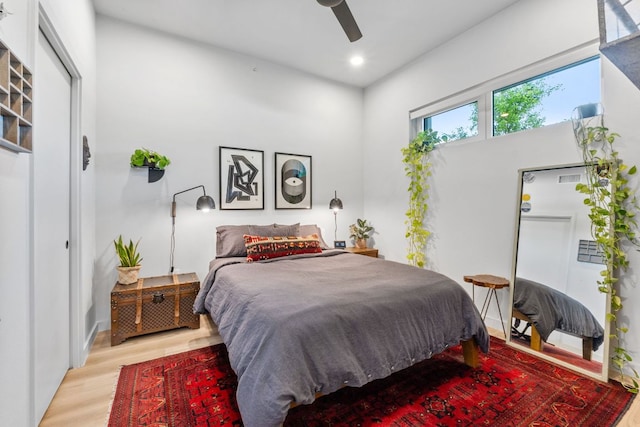 4004 Banister Ln Unit 105, Austin, TX 78704 - bedroom with wood finished floors, recessed lighting, and a ceiling fan