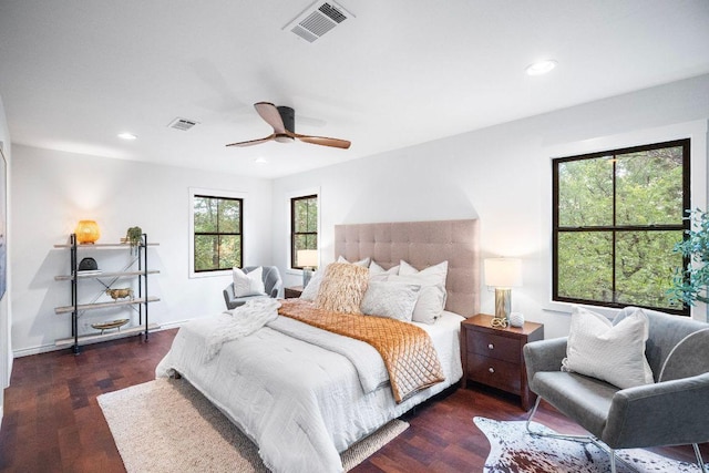 1703 Graywood Cv, Austin, TX 78704 - bedroom with multiple windows, recessed lighting, wood finished floors, and ceiling fan