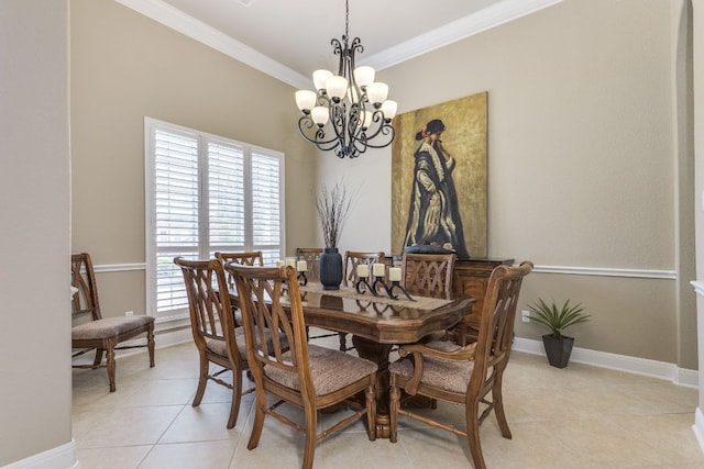 117 N Whitley Dr, Austin, TX 78738 - dining space featuring a chandelier, crown molding, and light tile patterned floors