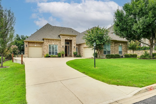117 N Whitley Dr, Austin, TX 78738 - french provincial home with an attached garage, brick siding, driveway, and roof with shingles