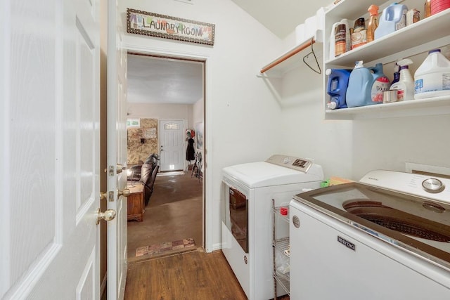 210 Buoy Cir, Georgetown, TX 78633 - laundry room featuring washer and dryer and wood finished floors