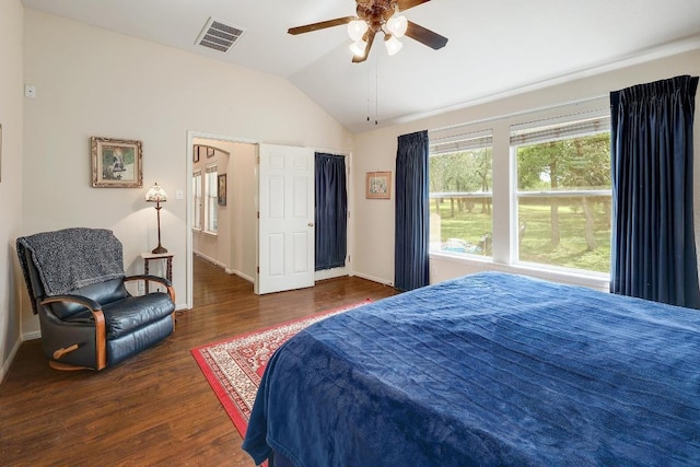 210 Buoy Cir, Georgetown, TX 78633 - bedroom with vaulted ceiling, wood finished floors, and ceiling fan