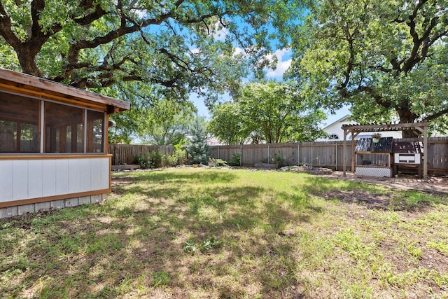 1102 Forest Oaks Path, Cedar Park, TX 78613 - fenced backyard featuring a pergola and a sunroom