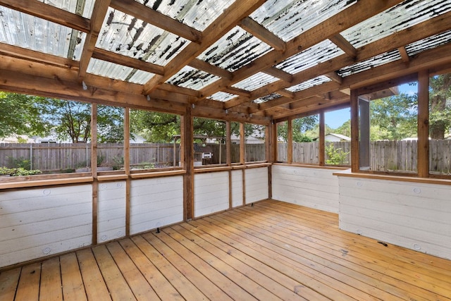 1102 Forest Oaks Path, Cedar Park, TX 78613 - unfurnished sunroom featuring hardwood / wood-style floors, a deck, and wood walls