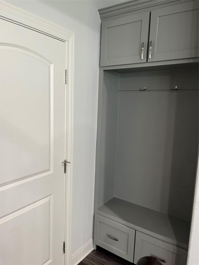 108 W Keamuku Ct, Bastrop, TX 78602 - mudroom with dark wood-style floors and baseboards