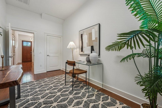 2520 Bluebonnet Ln Unit 48, Austin, TX 78704 - office area featuring hardwood / wood-style flooring and lofted ceiling