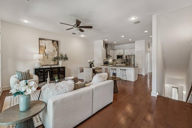 2520 Bluebonnet Ln Unit 48, Austin, TX 78704 - living room with a ceiling fan, dark wood-style flooring, and recessed lighting