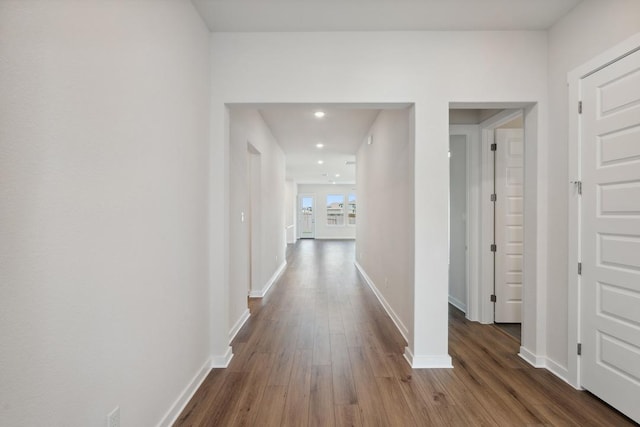1754 Sawmill Xing, Round Rock, TX 78665 - hallway featuring wood finished floors and recessed lighting