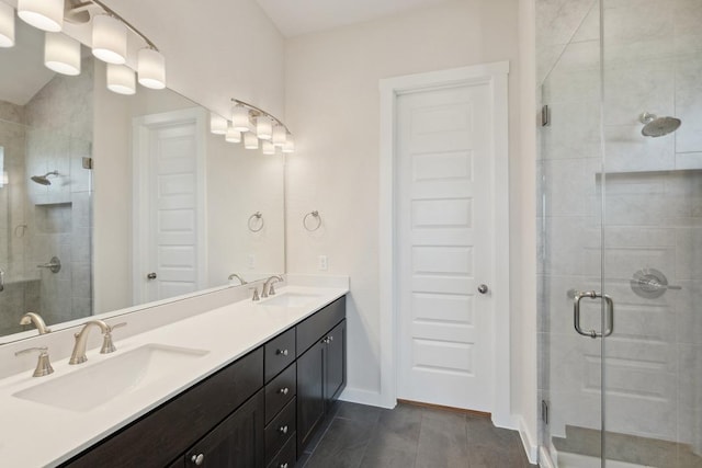 1754 Sawmill Xing, Round Rock, TX 78665 - full bathroom with double vanity, a stall shower, and tile patterned floors