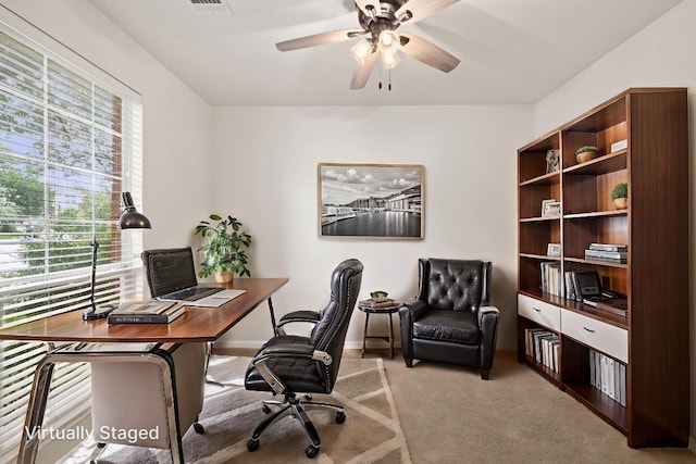 2732 Cascade Falls Dr, Austin, TX 78738 - office area featuring ceiling fan and carpet flooring