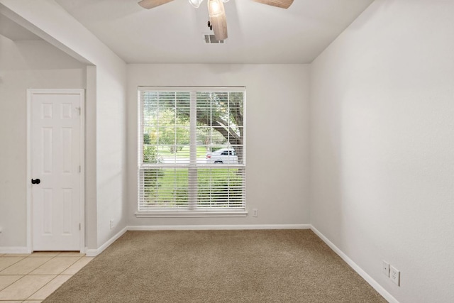 2732 Cascade Falls Dr, Austin, TX 78738 - spare room with healthy amount of natural light, ceiling fan, light tile patterned floors, and light carpet