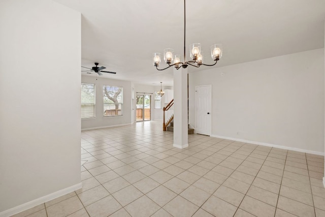 2732 Cascade Falls Dr, Austin, TX 78738 - empty room with a chandelier, light tile patterned flooring, and a ceiling fan
