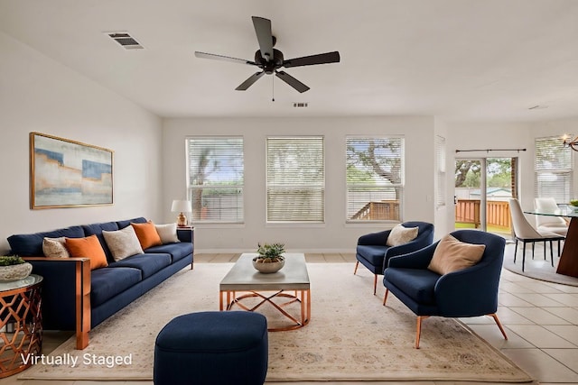 2732 Cascade Falls Dr, Austin, TX 78738 - living area with a ceiling fan and light tile patterned flooring