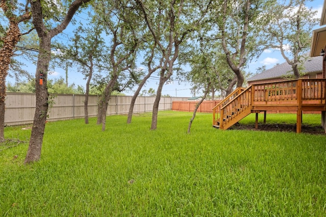2732 Cascade Falls Dr, Austin, TX 78738 - view of yard featuring stairway and a wooden deck