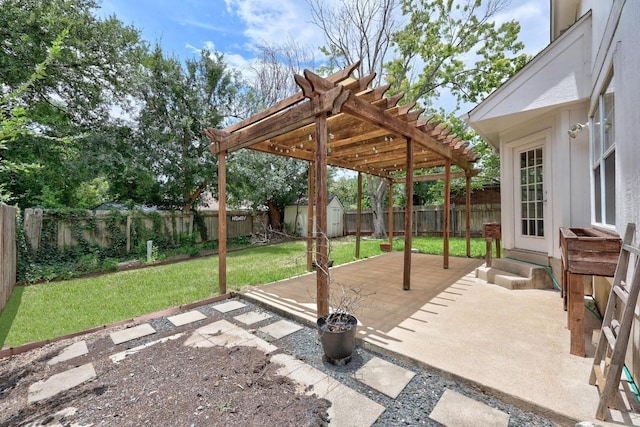 8305 Hillrock Dr, Round Rock, TX 78681 - fenced backyard featuring entry steps, a patio, a pergola, and a shed