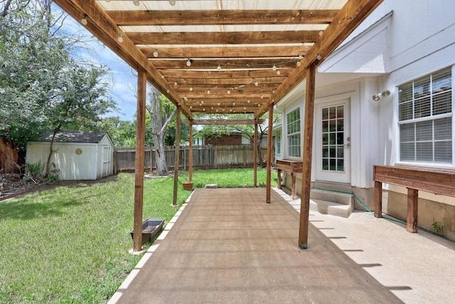 8305 Hillrock Dr, Round Rock, TX 78681 - fenced backyard with a storage unit, a patio area, and entry steps