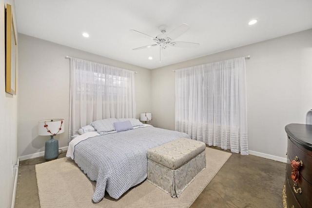 2110 Bluebonnet Ln, Austin, TX 78704 - bedroom featuring concrete flooring, recessed lighting, and ceiling fan