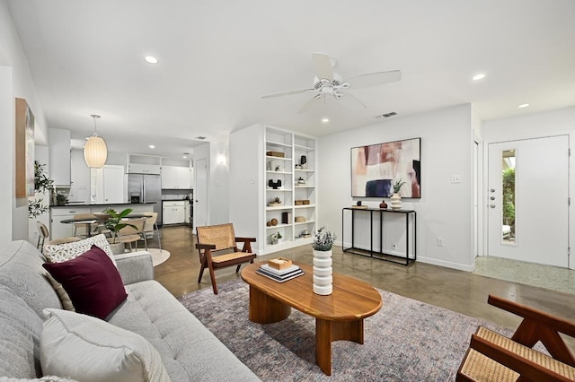 2110 Bluebonnet Ln, Austin, TX 78704 - living room with ceiling fan, recessed lighting, and finished concrete flooring