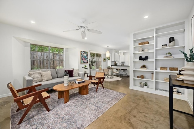 2110 Bluebonnet Ln, Austin, TX 78704 - living room featuring a ceiling fan, recessed lighting, and carpet