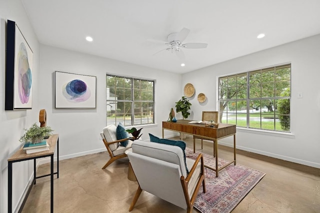 2110 Bluebonnet Ln, Austin, TX 78704 - office with concrete flooring, plenty of natural light, ceiling fan, and recessed lighting