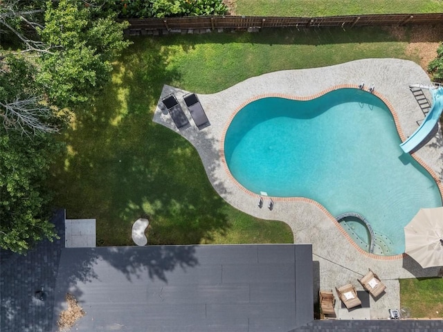 aerial view of a pool