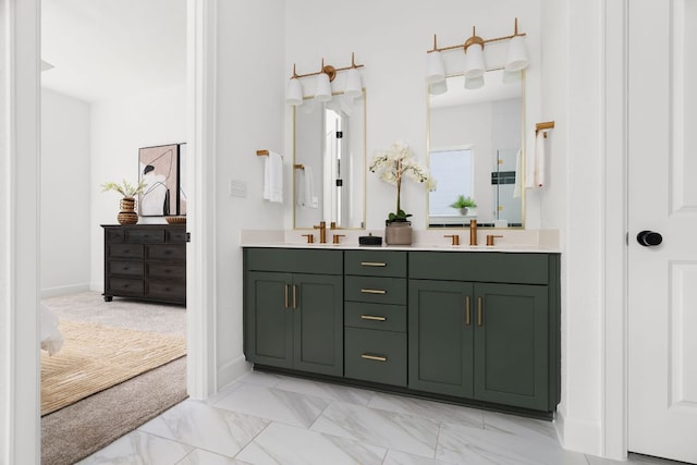 352 Moonlit Stream Pass, Dripping Springs, TX 78620 - bathroom featuring double vanity and marble finish flooring