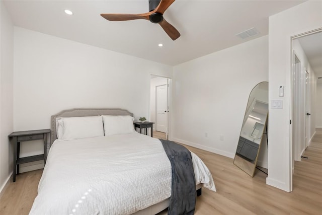 1101 Floradale Dr, Austin, TX 78753 - bedroom with light wood-style flooring, recessed lighting, and ceiling fan