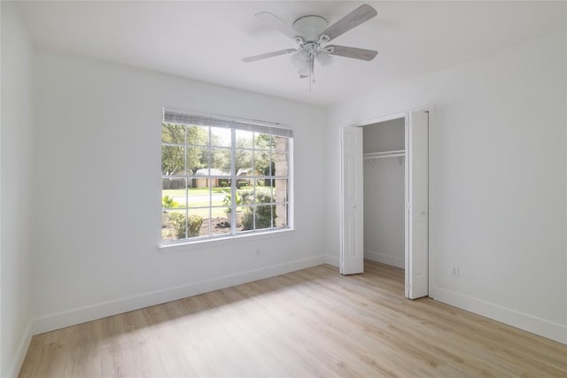 2502 W Messick Loop, Round Rock, TX 78681 - unfurnished bedroom with light wood finished floors, a closet, and a ceiling fan